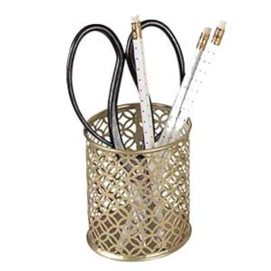 BLU MONACO Gold Pen Holder for Desk - Gold Pen & Pencil Cup - Brush Holder with Metal Circular De... | Amazon (US)