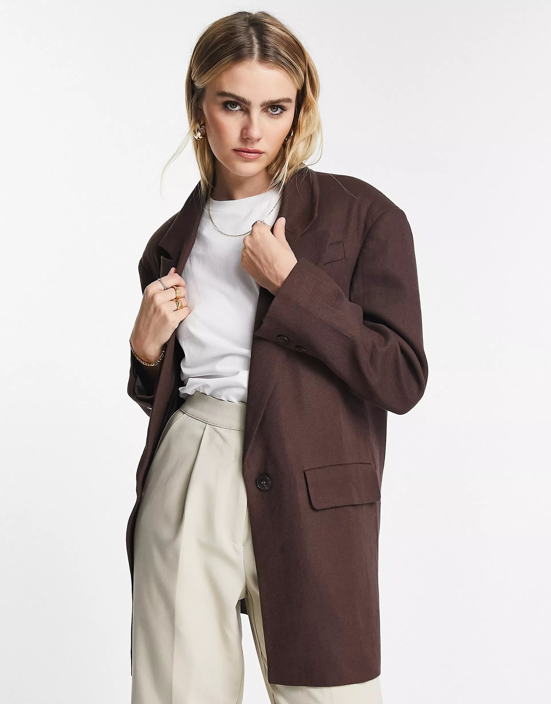 Topshop relaxed oversized single breasted blazer in chocolate brown | ASOS (Global)