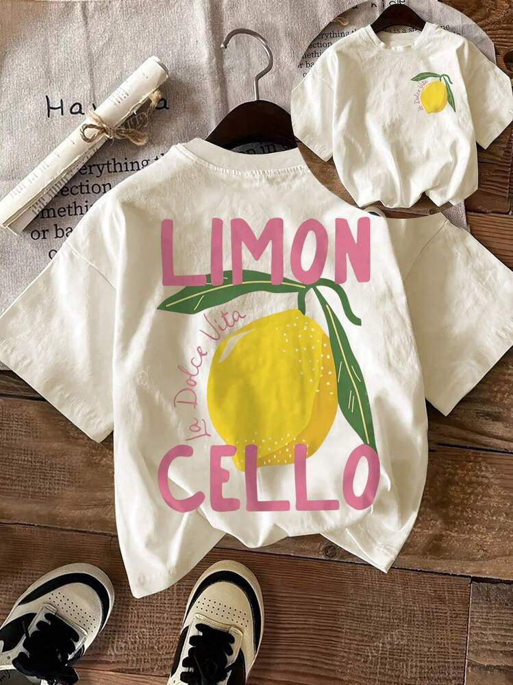 Women's Casual Lemon Print Round Neck Short Sleeve T-Shirt | SHEIN