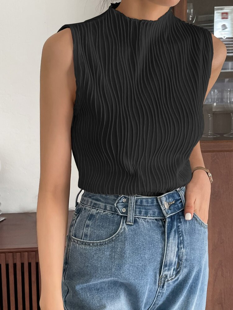 DAZY Stand Neck Solid Tank Top | SHEIN