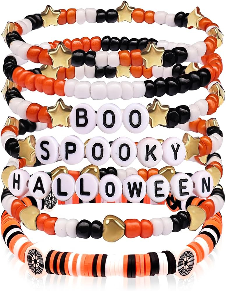 Halloween Jewelry Gifts for Men Women Teens Boo Spooky Halloween Bead Stackable Stretch Bracelet ... | Amazon (US)