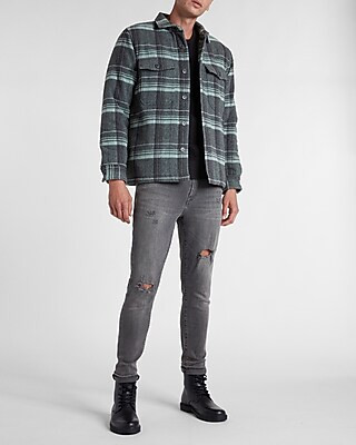 Slim Plaid Sherpa Lined Flannel Shirt Jacket | Express