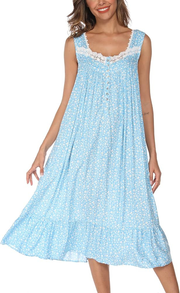 AVIIER Cotton Nightgowns for Women Sleeveless House Dress Ladies Long Nightdress with Pockets S-X... | Amazon (US)