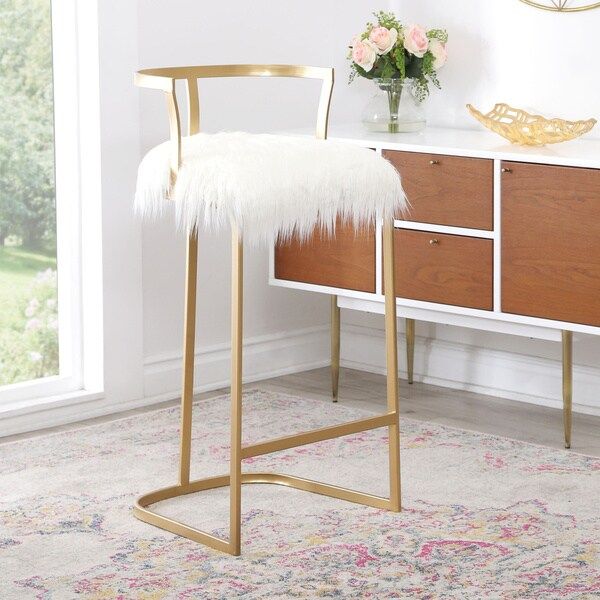 Abbyson Zoe White Faux Fur 30-in Bar Stool | Bed Bath & Beyond