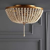 JONATHAN Y JYL9019A Allison 15" Wood Beaded/Metal Flush Mount, Antique Gold | Amazon (US)