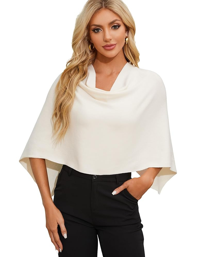 PULI Women Capri Poncho Sweater Slimming Fit Cropped Versatile Shawl Soft Knit Wraps Cowl Neck Sh... | Amazon (US)
