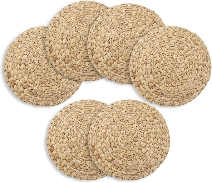 YANGQIHOME Natural Hand-Woven Water Hyacinth Placemats, Weave Round Place mats, Braided Straw Tab... | Amazon (US)