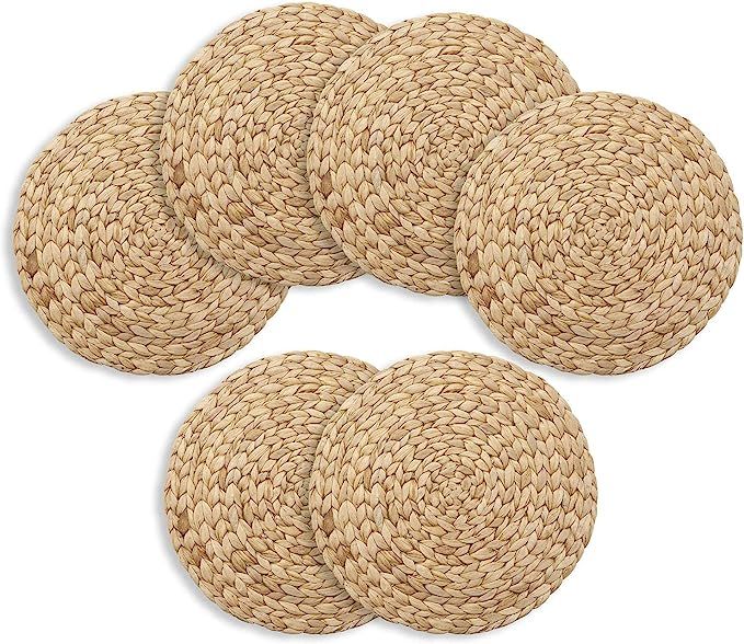 YANGQIHOME 6 Pack, Round Woven Placemats, Natural Water Hyacinth Placemats, Braided Straw Table M... | Amazon (UK)