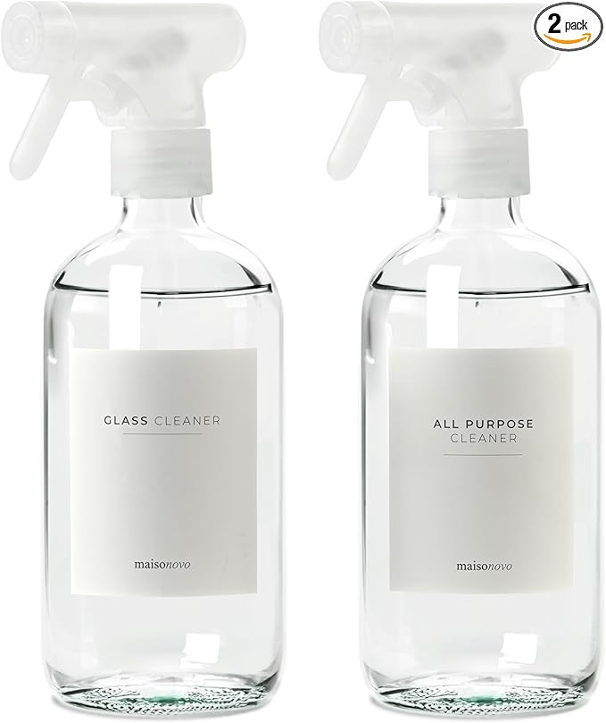 MaisoNovo Glass Spray Bottles for Cleaning - 16.9 fl oz Clear x 2 with 16 Labels | Amazon (US)