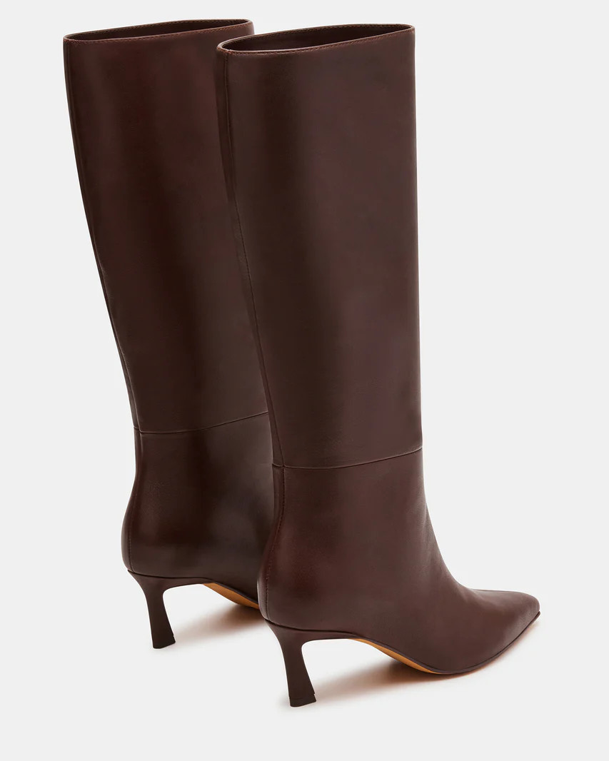 LAVAN Brown Leather Kitten Heel Knee High Boot | Women's Boots | Steve Madden (US)