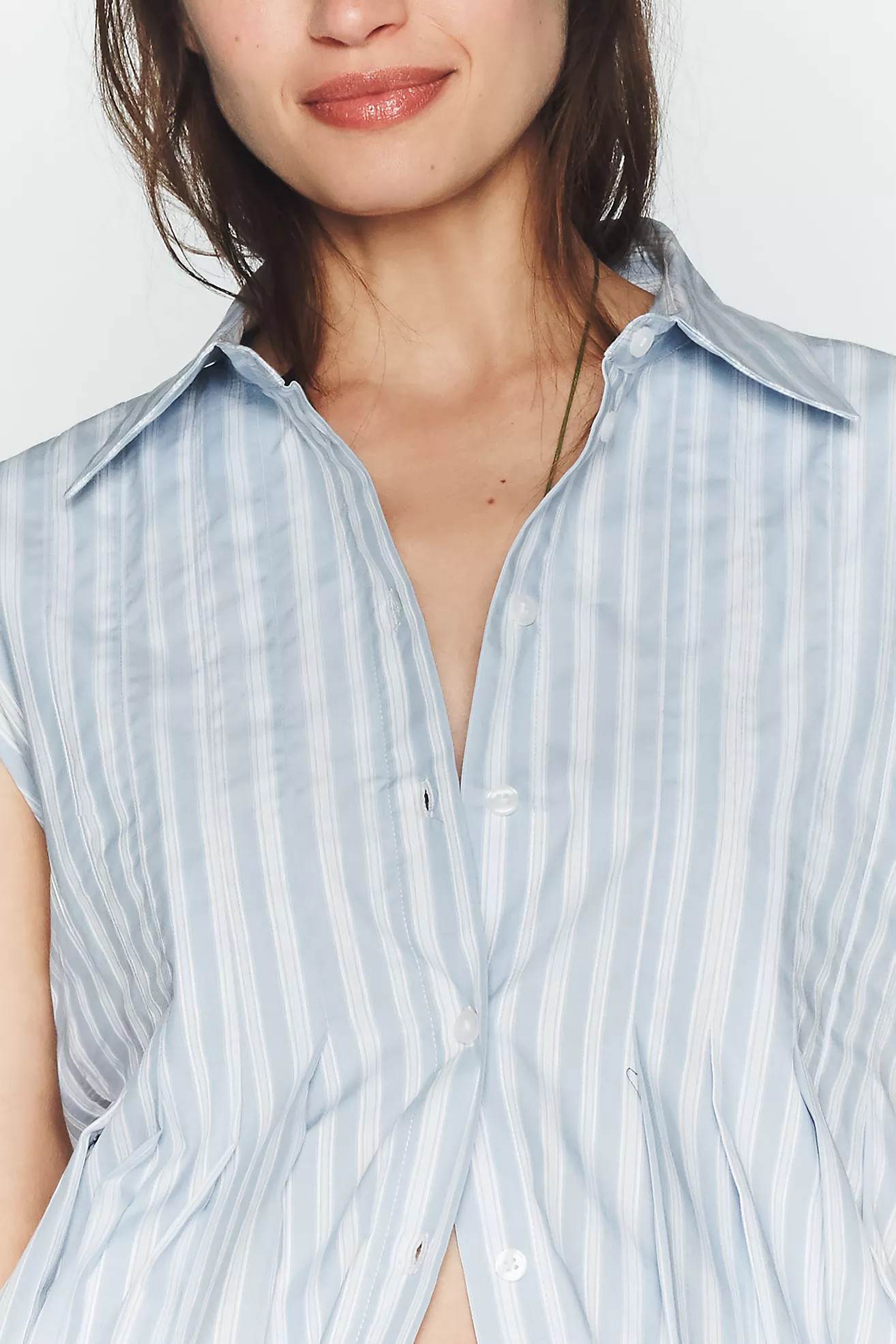Maeve Sleeveless Pleated Bubble-Hem Buttondown Top | Anthropologie (US)