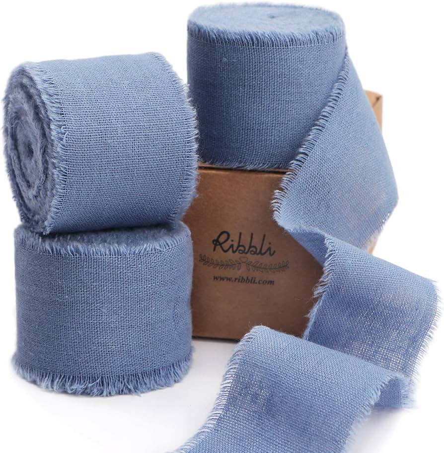 Ribbli 3 Rolls Dusty Blue Ribbon 1.5 Inch x 18Yards Handmade Cotton Frayed Fringe Ribbons for Gif... | Amazon (US)