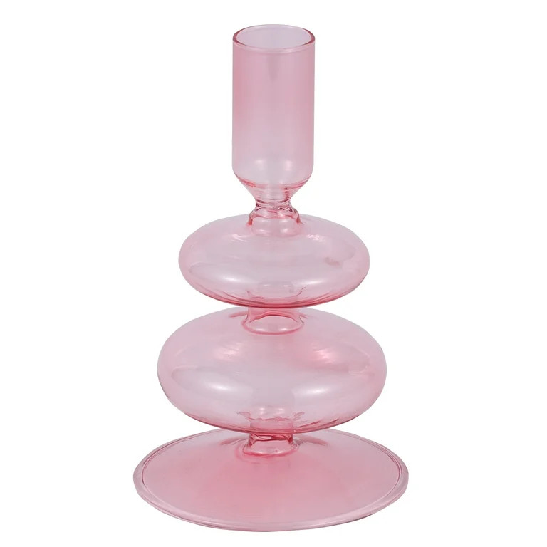 Mainstays Pink Translucent 5.75" Tall Glass Bubble Shaped Tabletop Taper Candle Holder, Small | Walmart (US)
