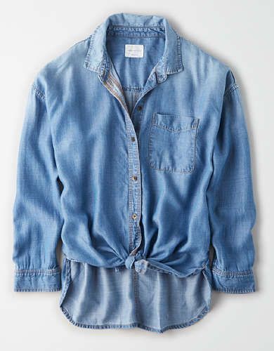 AE Oversized Denim Button Up Shirt | American Eagle Outfitters (US & CA)