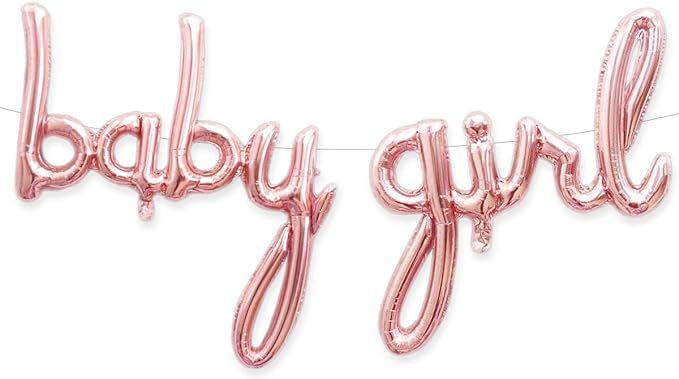 PartyForever Baby Balloon with Girl Balloon Rose Gold Letters for Baby Shower Decorations, Girl G... | Amazon (US)