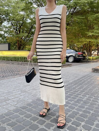 DAZY Vestido de punto tank con patrón de rayas | SHEIN