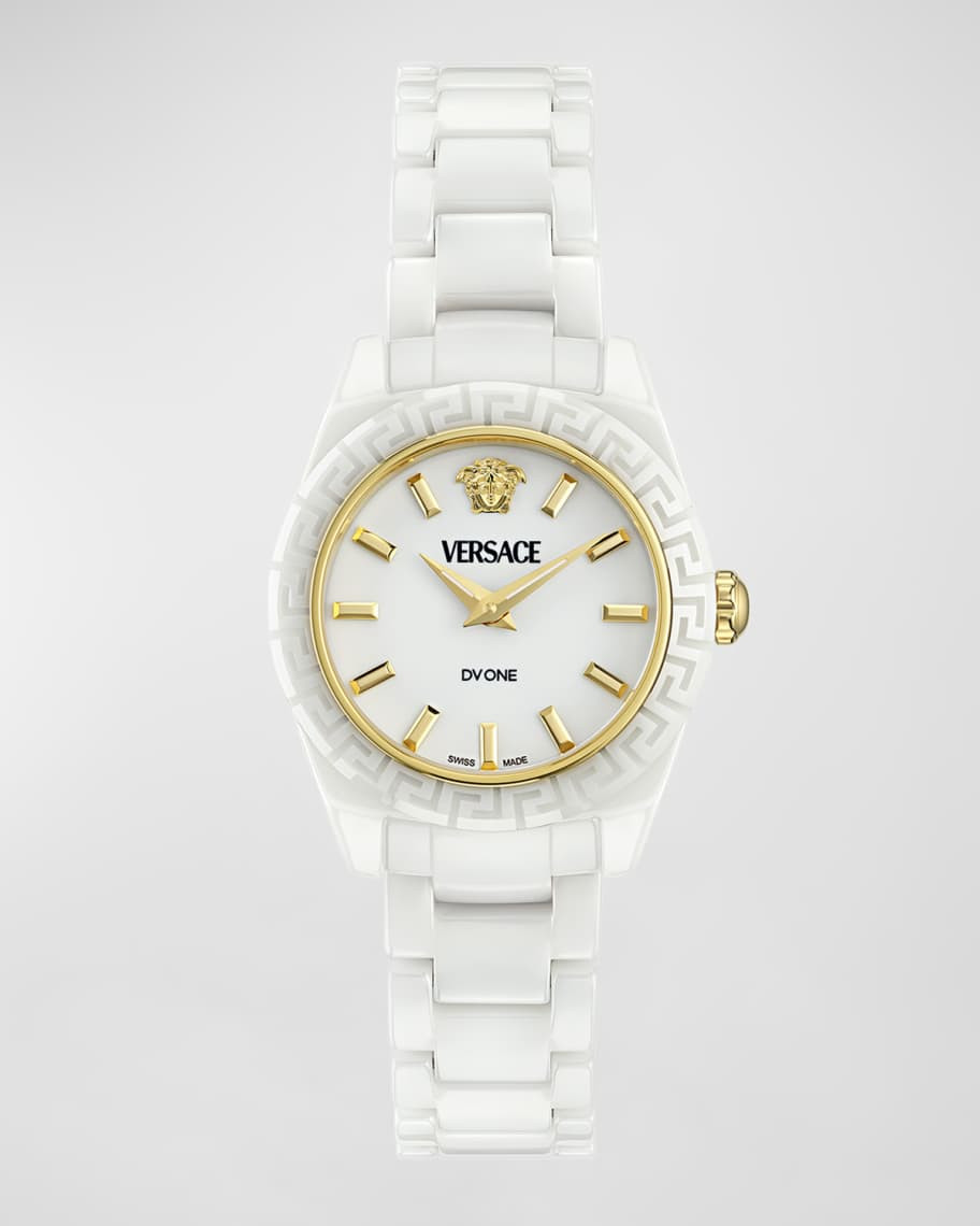 Versace 28mm DV One Watch with Bracelet Strap, White | Neiman Marcus