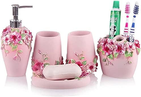 LUANT Vintage Pink Bathroom Accessories, 5Piece Bathroom Accessories Set, Bathroom Set Features, ... | Amazon (US)