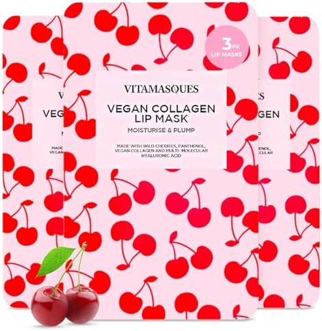 Vitamasques Lip Mask, 3-Pack - Cherry Vegan Collagen Lip Mask Sheets, Repair for Dry & Chapped Li... | Amazon (US)