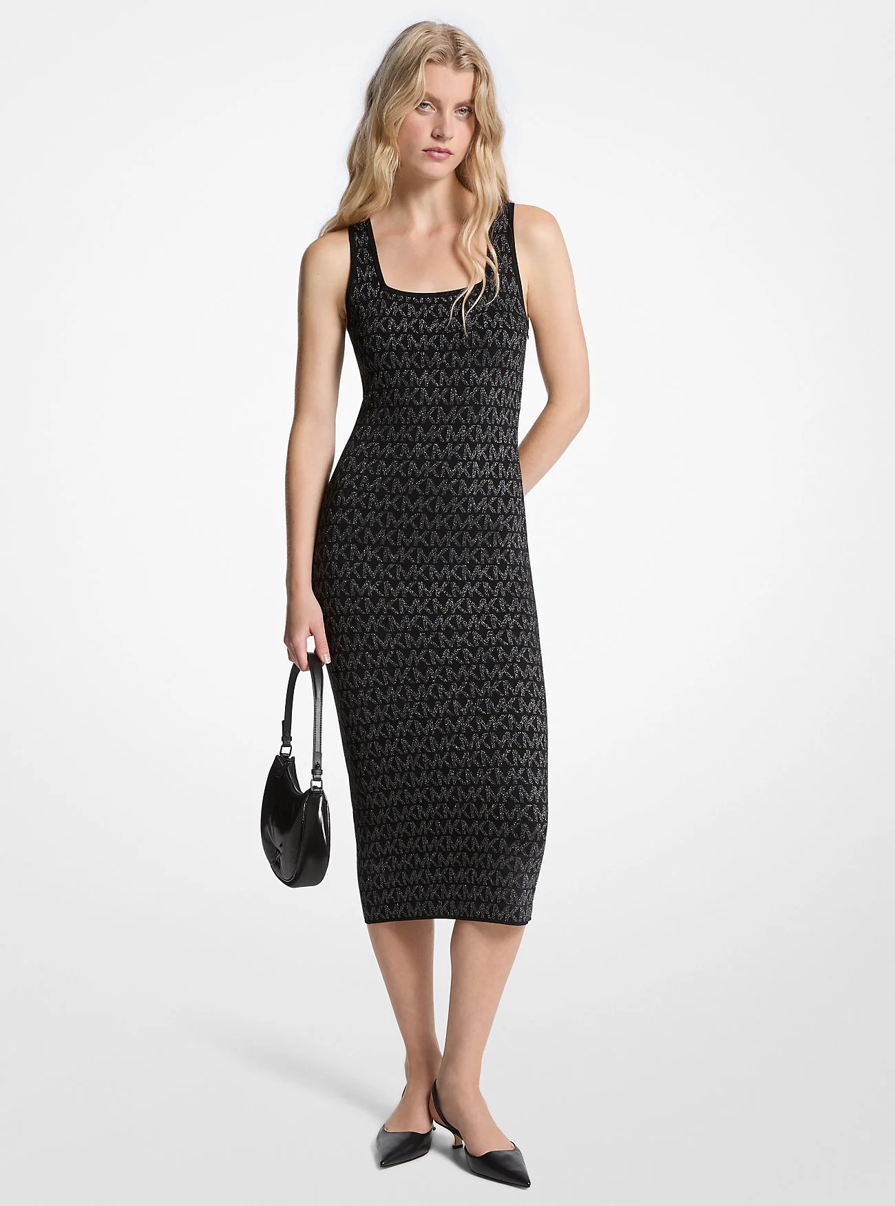 Metallic Logo Jacquard Midi Dress | Shop Simon