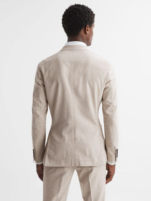 Double Breasted Cotton-Linen Check Blazer | Reiss UK