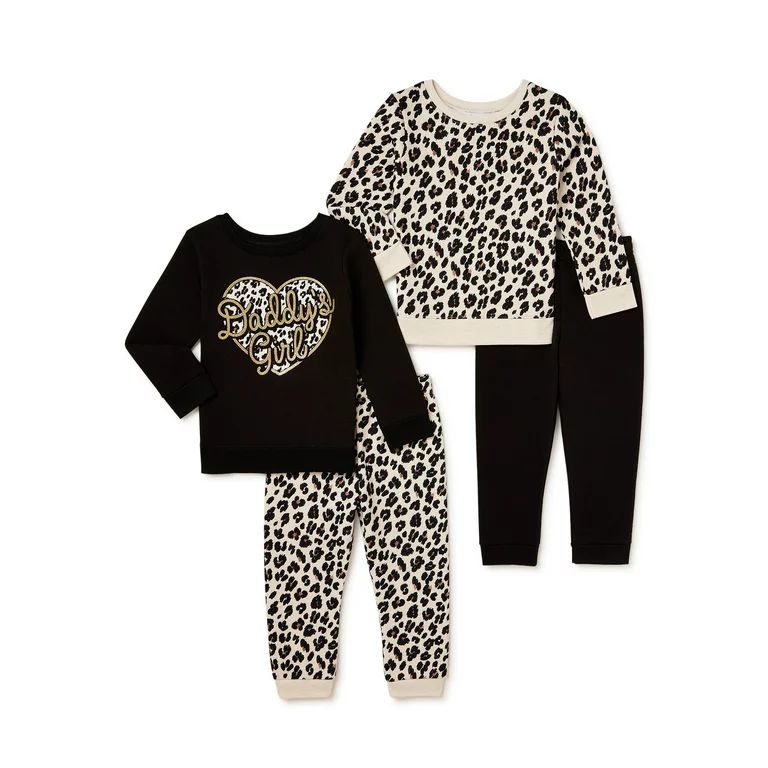 Garanimals Baby and Toddler Girls' Fleece Sweatshirt and Sweatpants Outfit Set, 4-Piece, Sizes 12... | Walmart (US)