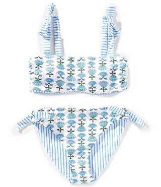 Big Girls 7-16 Tie Shoulder Bralette Reversible Two-Piece Swimsuit | Dillard's