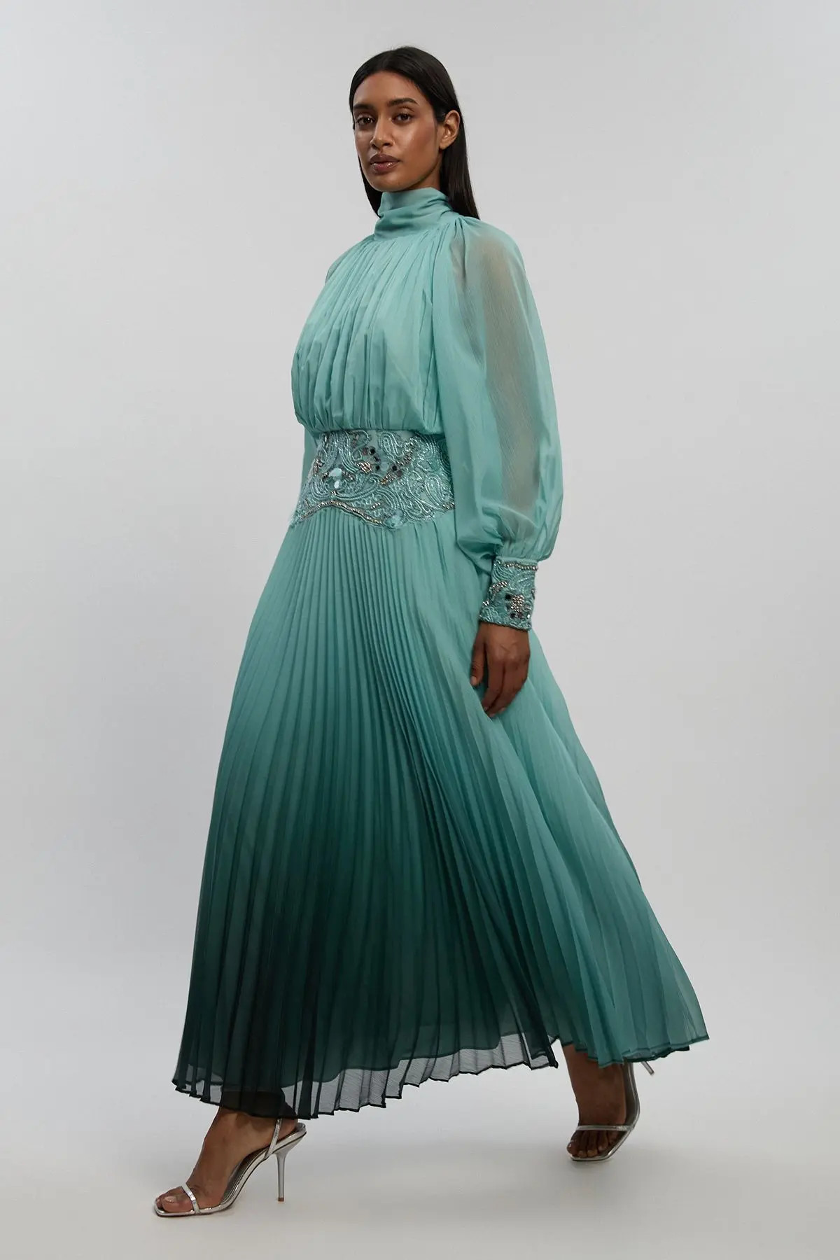 Karen Millen Long Sleeve High Neck Pleated Maxi Dress (Women) | Nordstrom | Nordstrom