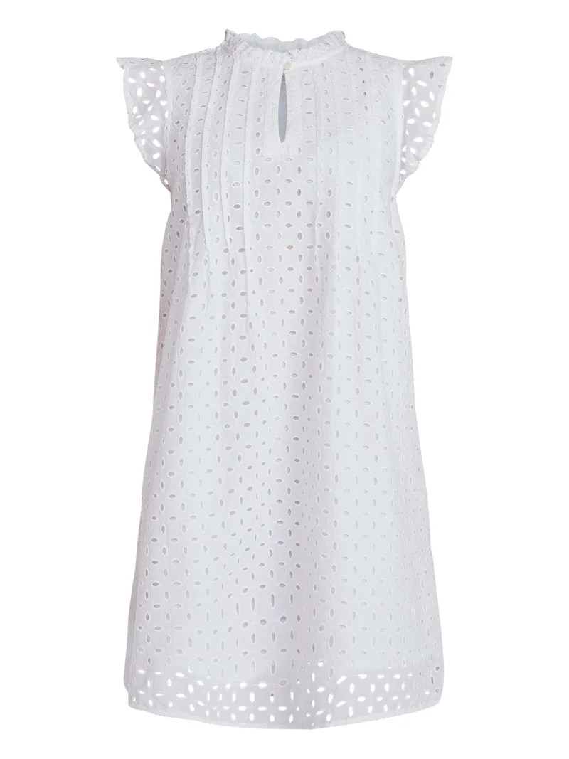 Time and Tru Women's Cotton Eyelet Mini Dress with Flutter Sleeves, Sizes XS-XXXL | Walmart (US)