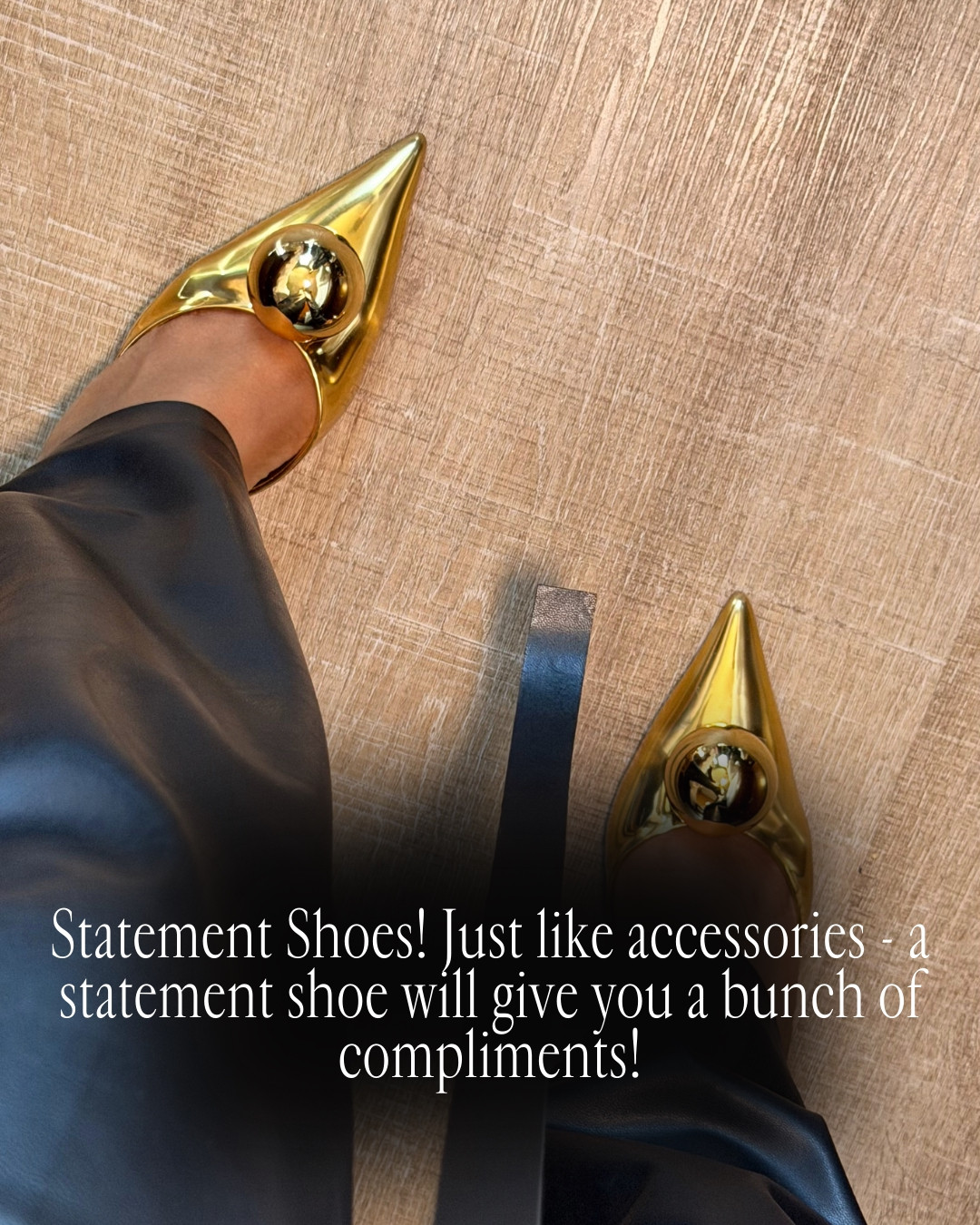 Scroll to shop ✨  

Statement gold heels that instantly elevate any outfit — the perfect bold accessory for date nights, events, or dressing up a simple look.