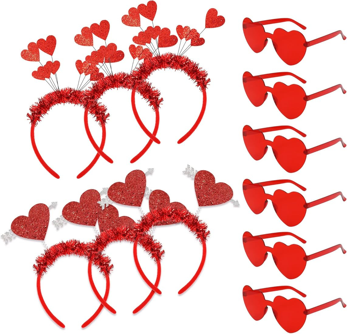 Whaline Valentine's Day Party Accessories 6Pcs Glitter Red Heart Bopper Headbands and 6 Pairs Hea... | Amazon (US)
