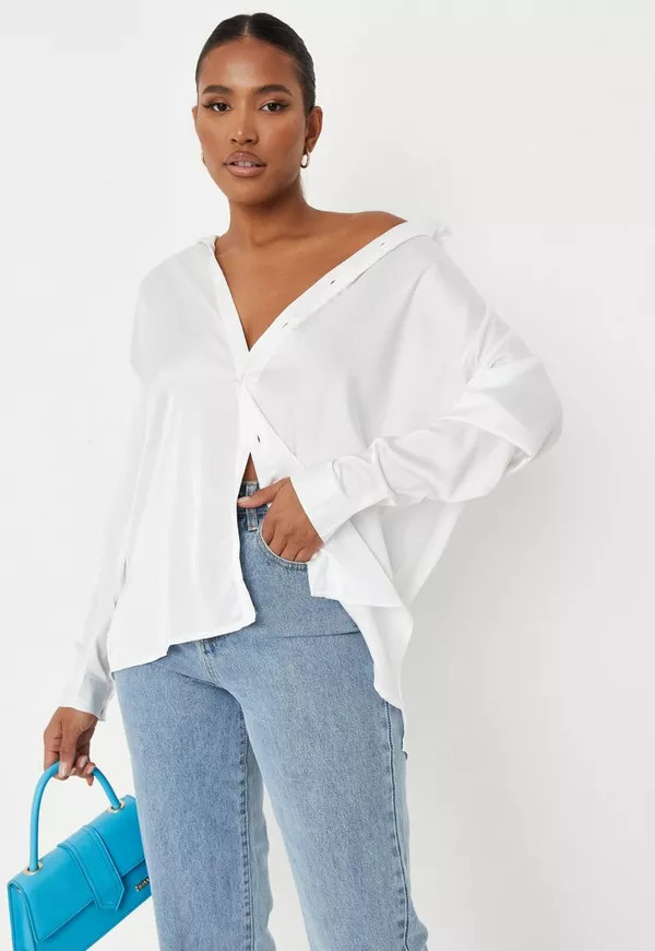 Missguided - White Satin Oversized Shirt | Missguided (US & CA)