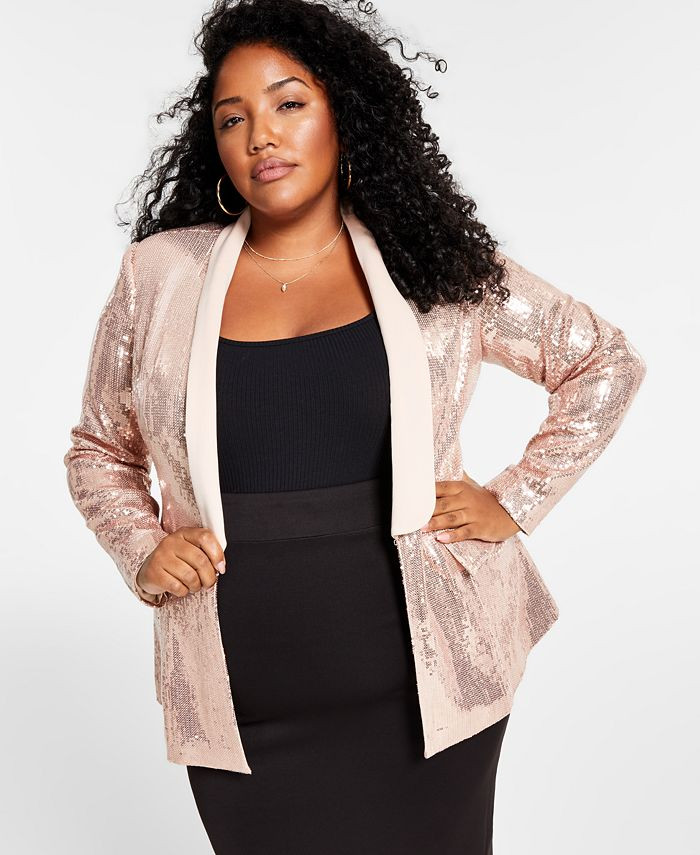 Nina Parker Trendy Plus Size Sequin Blazer, Created for Macy's & Reviews - Jackets & Blazers - Pl... | Macys (US)