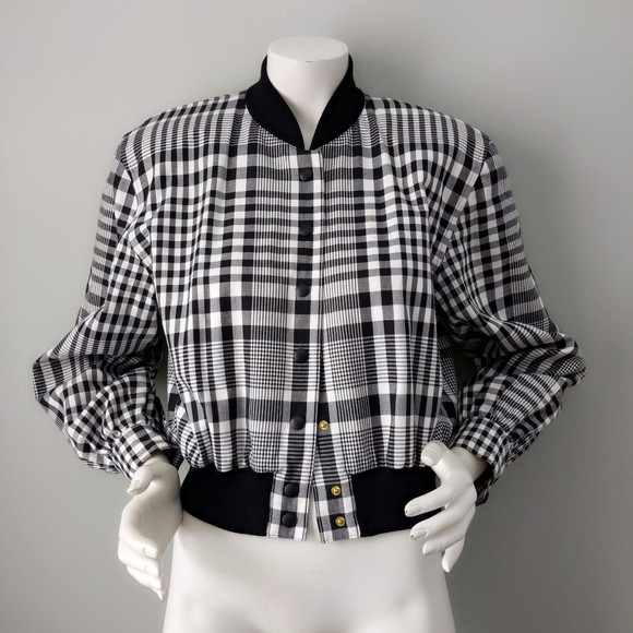 Vtg Escada Check Plaid Reversible Baseball Jacket | Poshmark