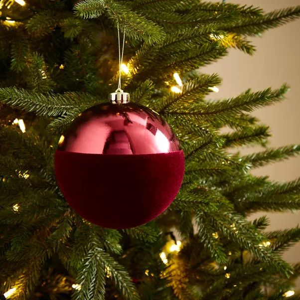 Burgundy Half Flocked Bauble | Dunelm