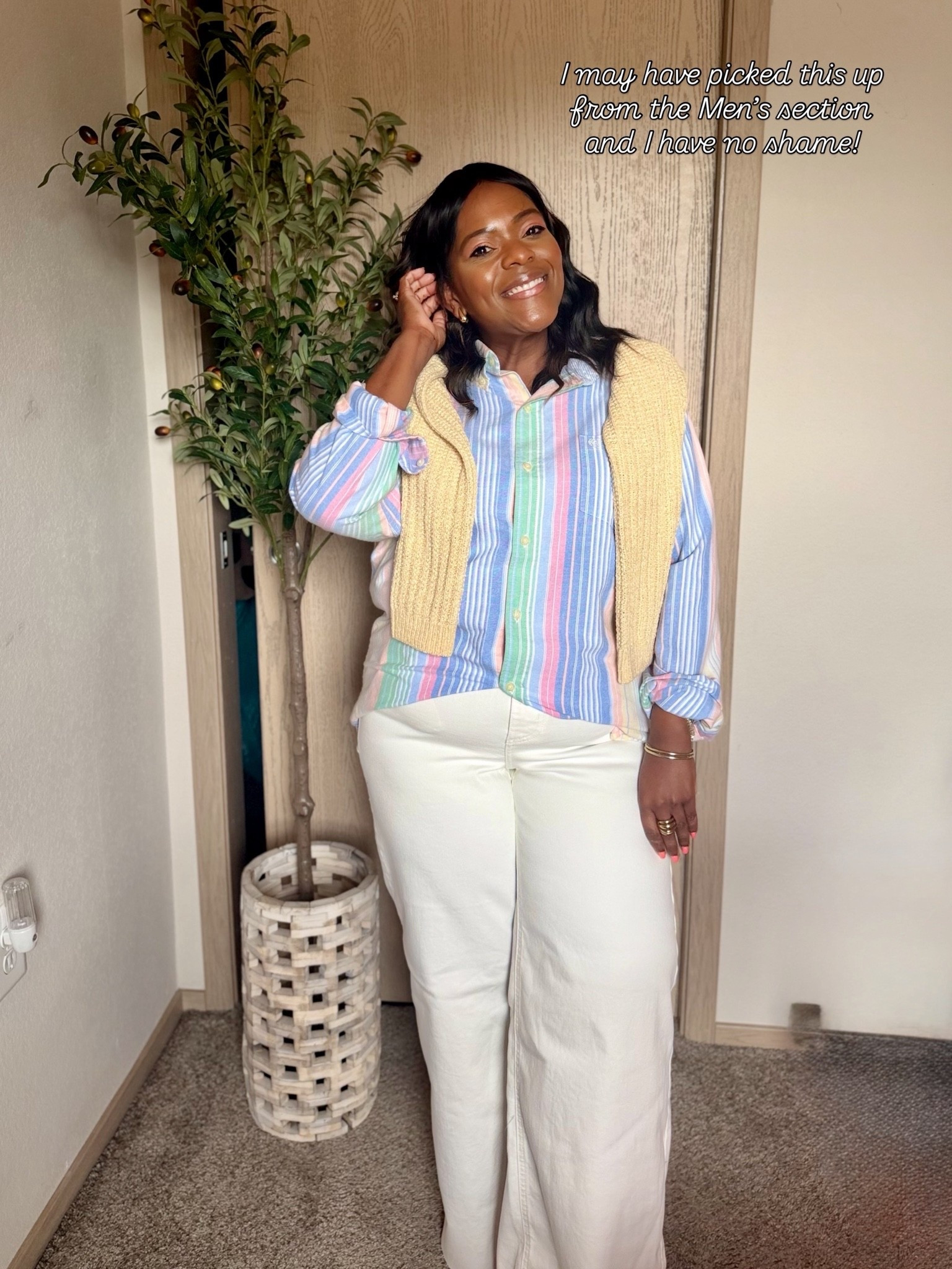 Loving this preppy casual outfit from Walmart - the stripe button down is actually from the men’s section! 🙃

#LTKgrwm #LTKMidsize #LTKPetite