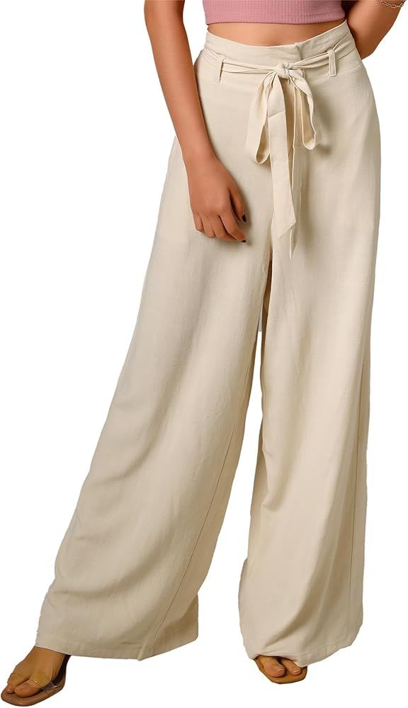 HUHOT Linen Pants Women Summer 2024 Flowy Wide Leg Beach Palazzo Lounge Pants | Amazon (US)