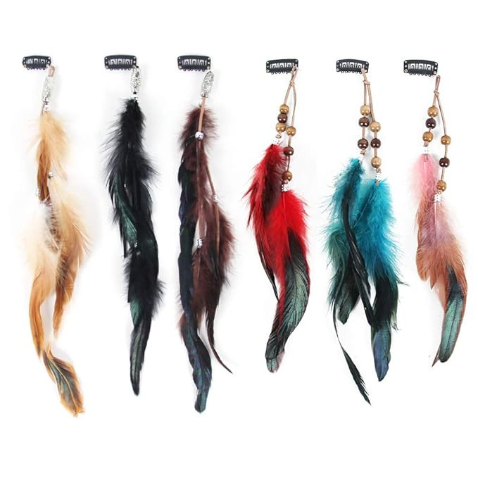 Handmade Feather Hair Clips - Tribal Braided Beads Headdress, 6 PCS | Amazon (US)