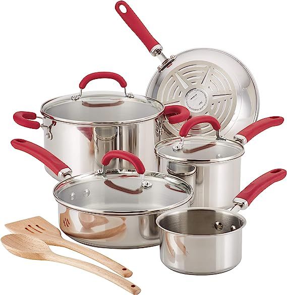 Rachael Ray Create Delicious Stainless Steel Cookware Set, 10-Piece Pots and Pans Set, Stainless ... | Amazon (US)