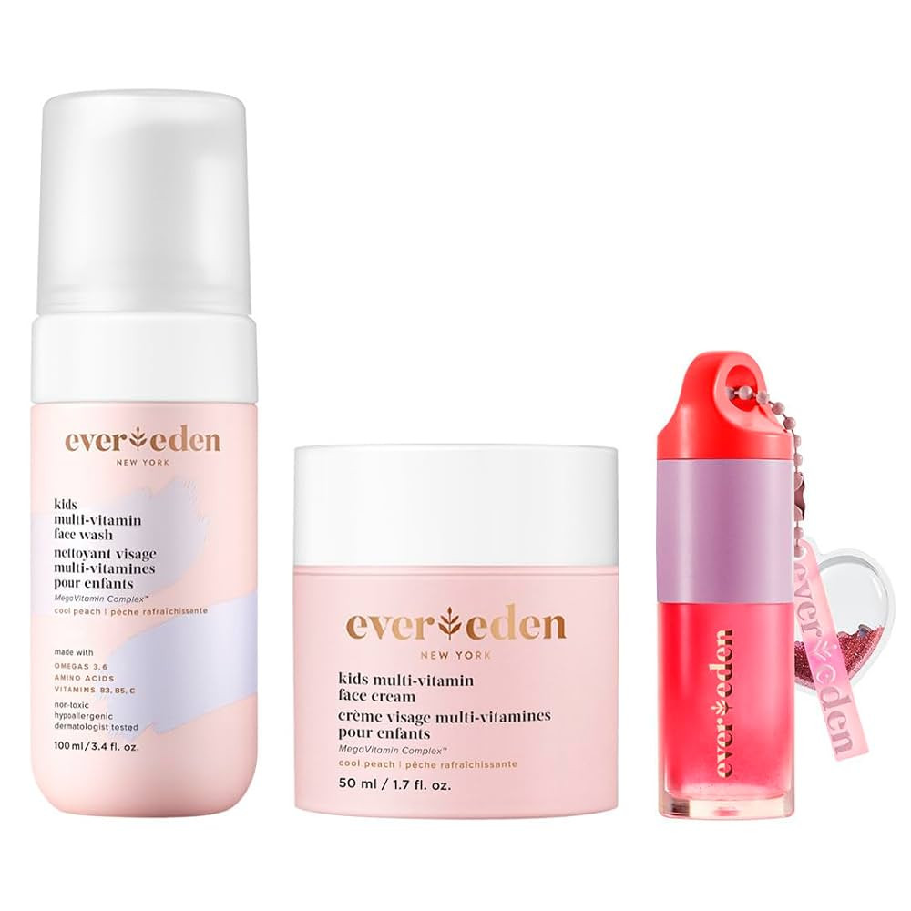 Evereden Happy Kids Skin & Lips Routine - Multi-Vitamin Face Wash & Face Cream Peach & Tinted Lip... | Amazon (US)