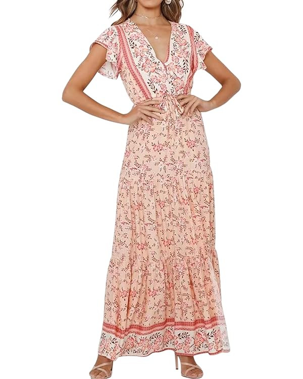R.Vivimos Womens Summer Floral Print Cotton Short Sleeve Flowy Dress | Amazon (US)