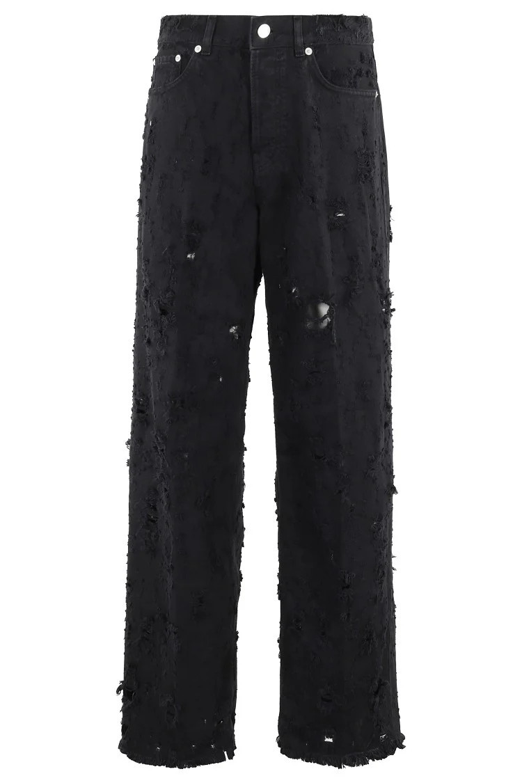 Distressed Black Bull Denim Wide Leg Jeans | Shop Simon