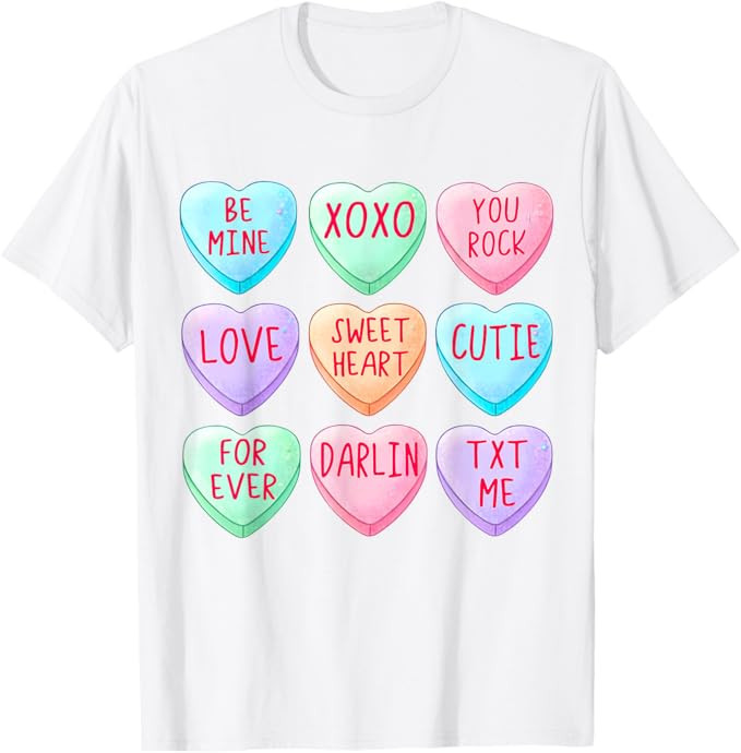 Candy Sweet Hearts Love Valentines Day Shirt Women Girls T-Shirt | Amazon (US)