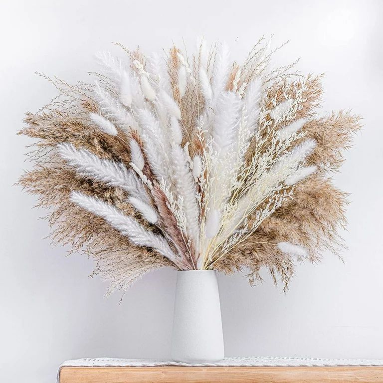 Sanmadrola 80 Pcs Natural Dried Pampas Grass Bonquet Boho Home Decor Bouquet Dried Reed Flowers f... | Walmart (US)