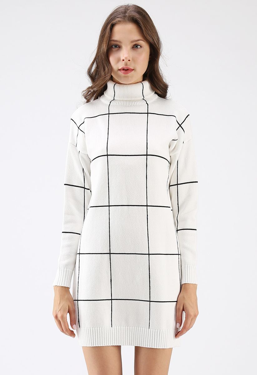 Warm Welcome Grid Turtleneck Sweater Dress | Chicwish