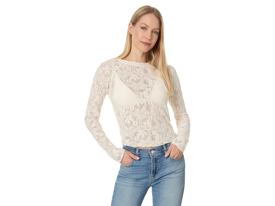 Free People In The Meadow T-Shirts Women's Clothing Natural : XS (Women's 0-2), Cotton/Lace/Mesh | Zappos