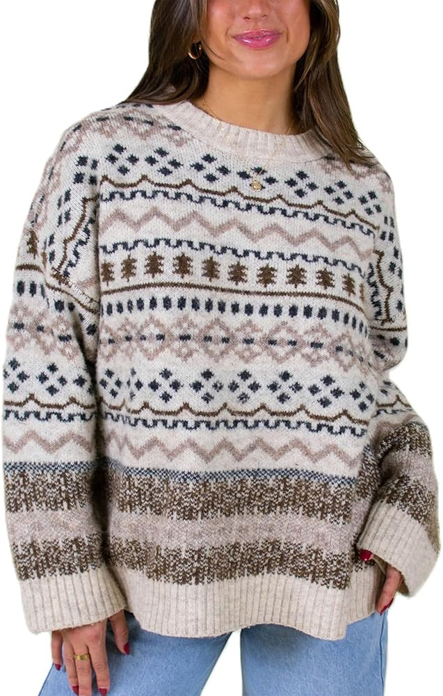 Womens Oversized Sweaters Y2k Crochet Long Sleeve Tops Casual Vintage Cute Pullover Ribbed Knitte... | Amazon (US)