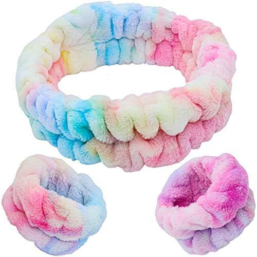 FROG SAC Tie Dye Spa Headband For Washing Face And Matching Wristbands, Teen Girls Fuzzy Skincare... | Amazon (US)