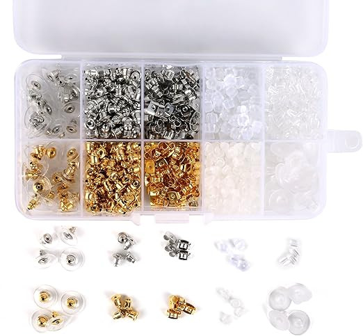 1040pcs Earring Backs, BetyBedy 10 Styles Earring Backings Kit, Metal Plastic Rubber Earring Back... | Amazon (US)
