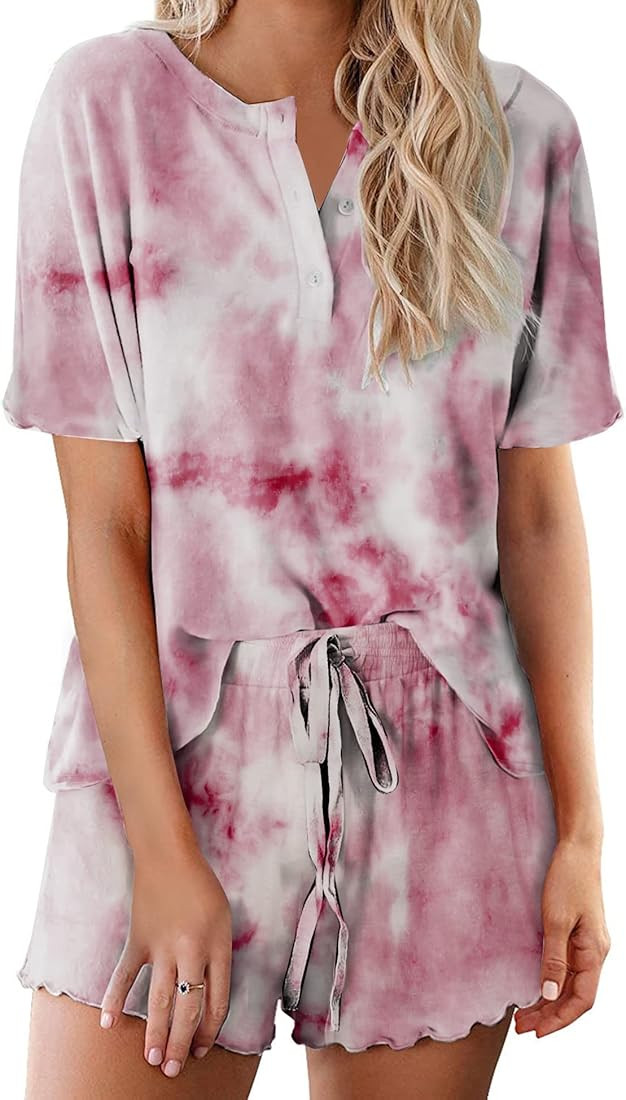Ekouaer Tie Dye Pajamas Set Womens Loungewear Sleepwear 2 Piece PJ Sets | Amazon (US)